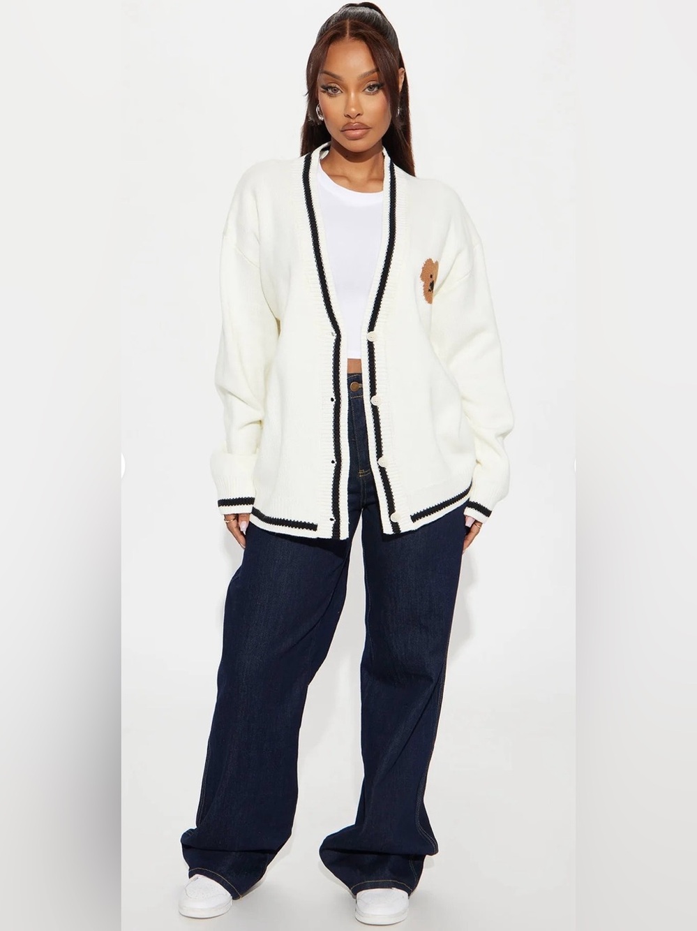 Fashion Nova Teddy Bear Varsity Cardigan Sweater NWT Size 2X Oversized Preppy